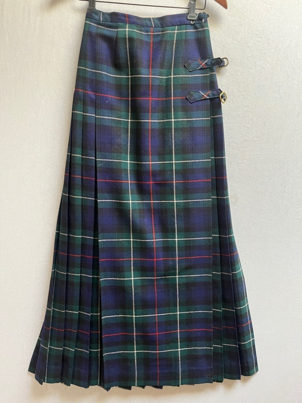 Vintage Highland Queen Wool Kilt Skirt Mackenzie Tartan Plaid Wrap Midi Size 25”